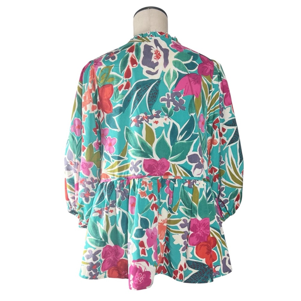 Umgee Multicolor Tropical Floral Peplum Blouse Sz M EUC Garden Party Resort - Picture 3 of 6